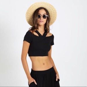 Cotton On Black Off the Shoulder Crop Top